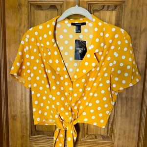 Yellow polka-dot short sleeve button down shirt